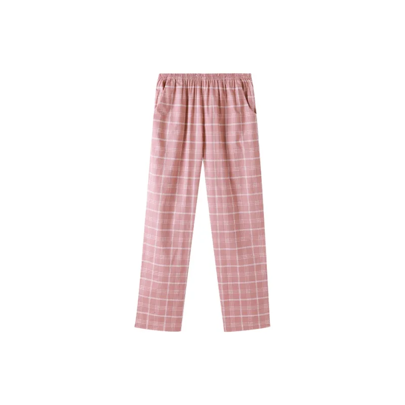 FENTENG Pajama Pants Women's Pink Plaid-0