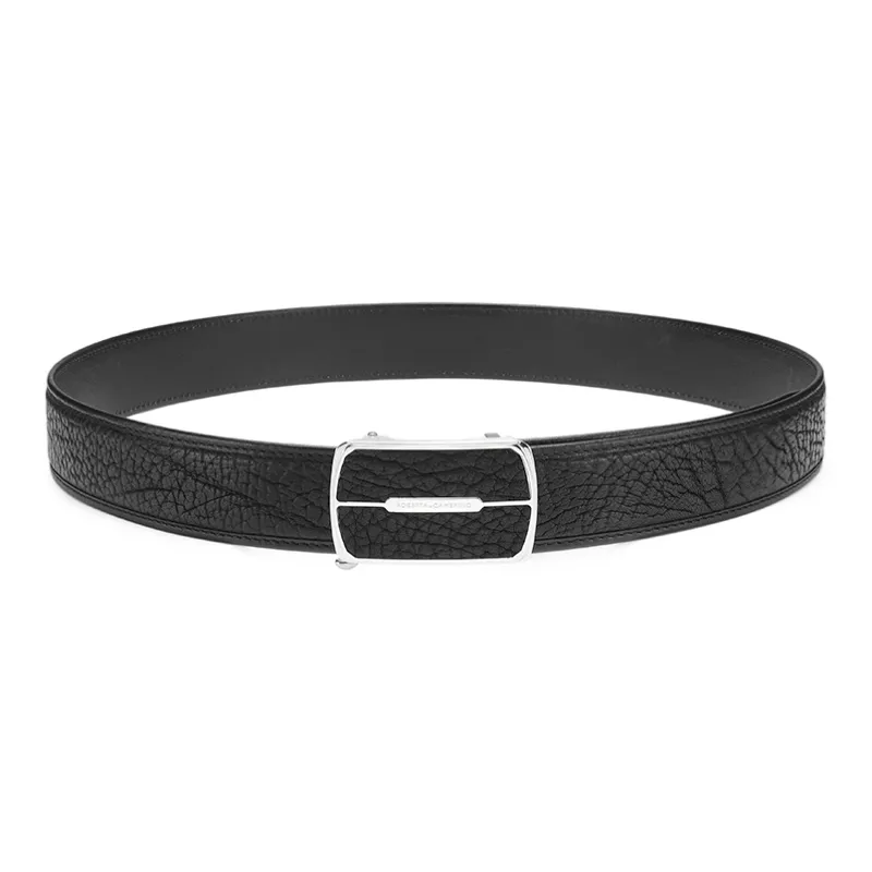 ROBERTA DI CAMERINO Cow Leather Plain Weave Belt Men's Black 3.7CM Anniversary Gift Set-2
