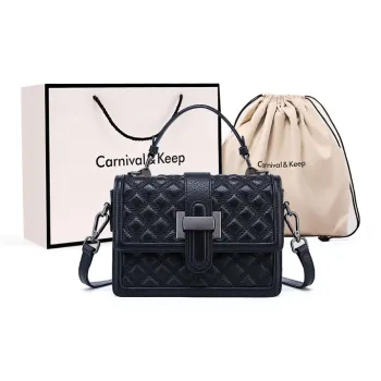Carnival Keep Cow Leather Small Square Bag Crossbody Bag Handbag Regular Women's Black/White