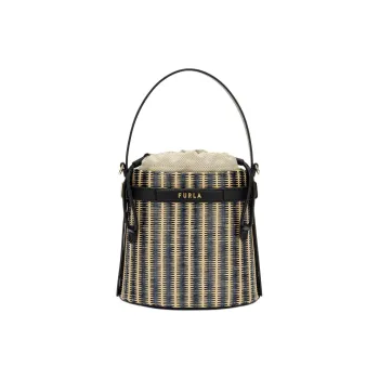 Furla Raffia Bucket Bag, Shoulder Bag, Crossbody Bag, Handbag Mini Women's Black