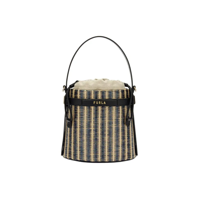 Furla Raffia Bucket Bag, Shoulder Bag, Crossbody Bag, Handbag Mini Women's Black-0