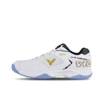 VICTOR Cushioned Slip Resistant Abrasion Resistant Low Top Badminton Shoes Unisex White Blue
