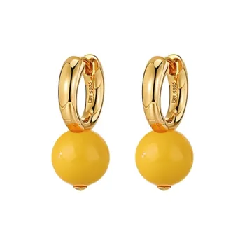 BAILAN BN Saturn Round Beeswax Fine Jade Stud Earrings Women's