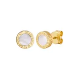 Gold White Mother of Pearl Stud Earrings, 1 Pair