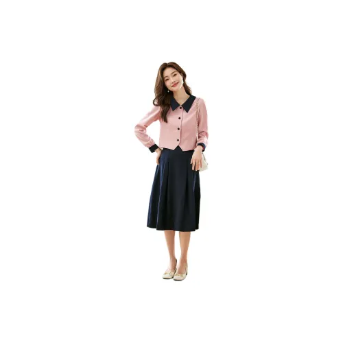 SLLSKY Two Piece Skirt Sets Women's Rose Pink