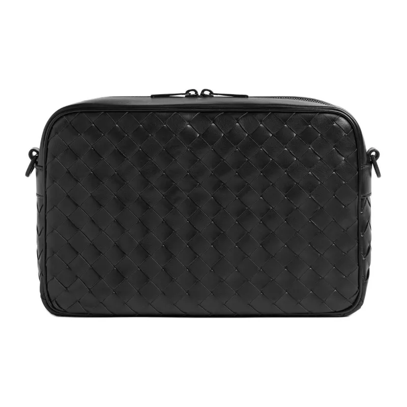 Bottega Veneta Intrecciato Calfskin Shoulder Bag, Crossbody Bag Medium Size Men's Matte Black-2
