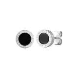 S925 Silver, Black Agate Stud Earrings, 1 Pair