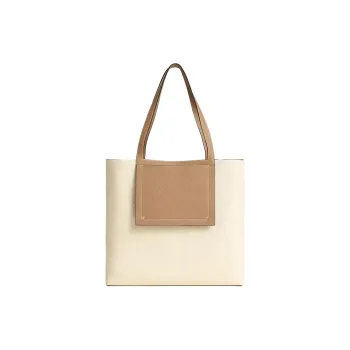 HERMES Cabasellier Clemence Bullock Leather Tote Bag Shopping Bag Handbag Women's Beige & Light Brown