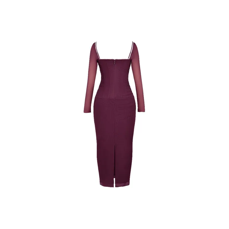 HOUSE OF CB Long Sleeved Dress Women's VINO/Grape-6