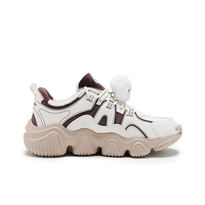 QIAODAN Claw Shoes 2.0 Slip Resistant, Abrasion Resistant, Thermal Low Top Chunky Sneakers Women's White Brown-1