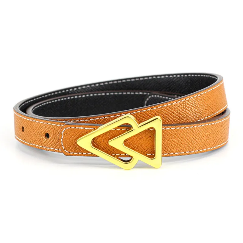 PISHUSHU Commute Double Sided Functional Cow Leather Smooth Buckle Belt Women's Orange Width 1.8cm-2