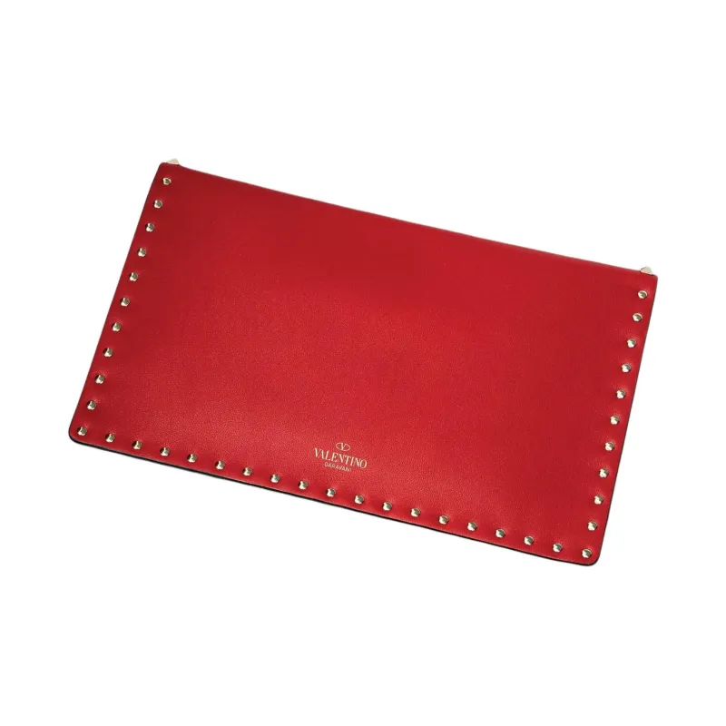 Valentino GARAVANIRockstud Grained Leather Clutch Women's Red-2