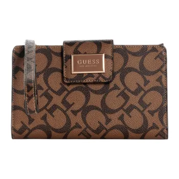 GUESS Coated Canvas Card Holder Wallet Women's Dark Brown
