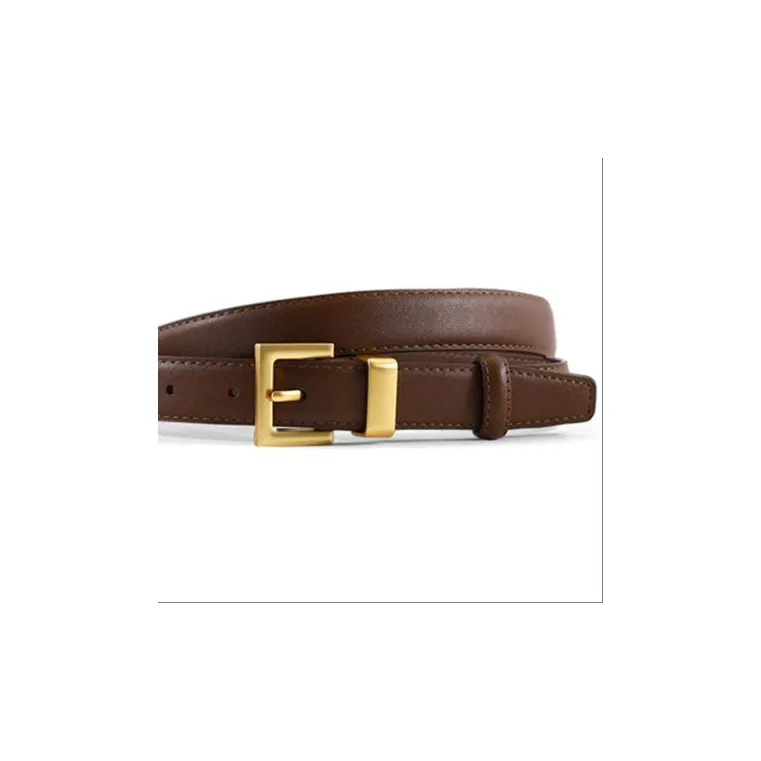 Old Man's Head Minimalist Style Slimming Versatile Slimming Top Grain Cow Leather Leather Belts Women's Black 2.4cm-2