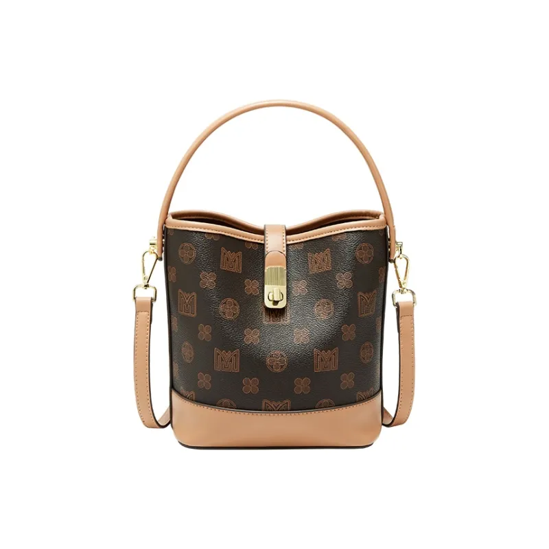 15 MINS Synthetic Leather Mom Bag Shoulder Bag Bucket Bag Crossbody Bag Small Size Women's Coffee-1