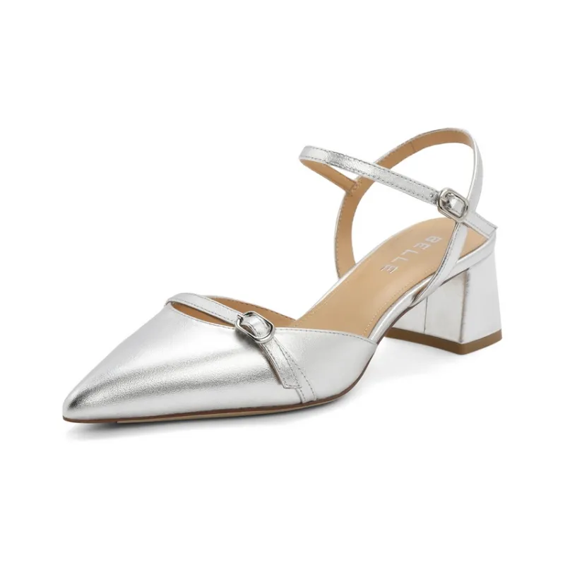 BELLE Casual Single Shoes 5CM Women's Apricot Beige Silver Gold-1