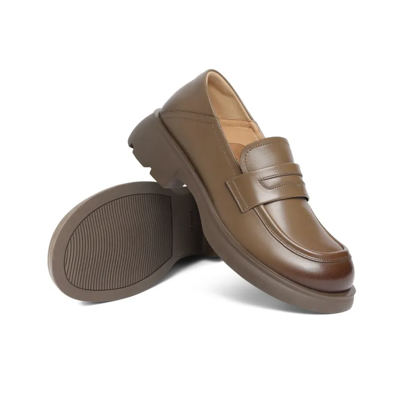 BELLE Loafers 3.5CM Women's Black Beige Brown-4