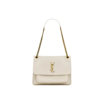 SAINT LAURENT Niki Lambskin One Shoulder Handbags Medium Size Women's Vintage White