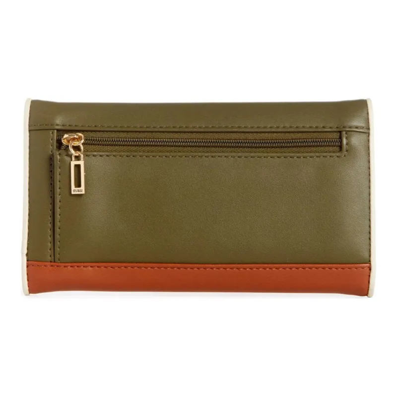 GUESS Faux Leather Wallet Women's Olive Multicolor & Red-1