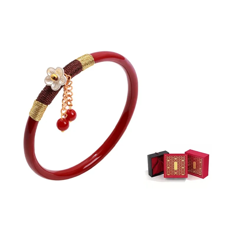 ZHOUBAIFU Reconstructed Cinnabar Jade Bangles Women's-7