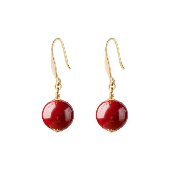 YINCHIE Reconstructed Cinnabar S925 Silver Hoop Earrings Women's