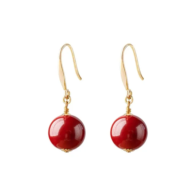YINCHIE Reconstructed Cinnabar S925 Silver Hoop Earrings Women's-0