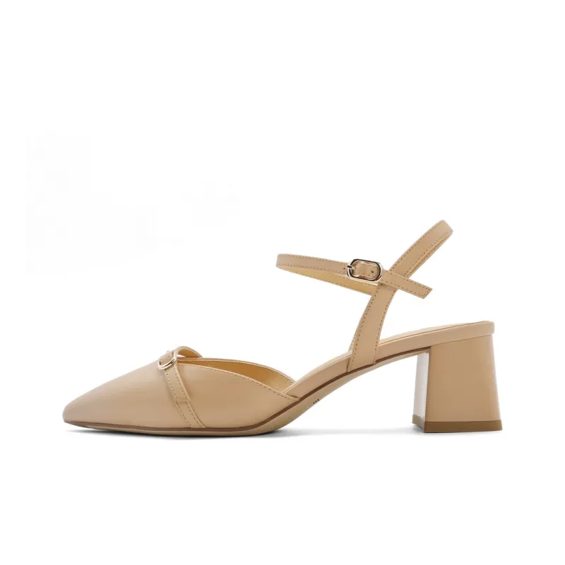 BELLE Casual Single Shoes 5CM Women's Apricot Beige Silver Gold-4