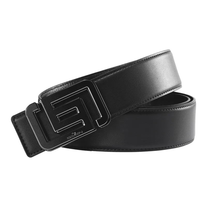 SEVEN Pin Buckle Youth Business Casual Suit Trouser Belt Leather Belts Men's Black 3.5cm-1
