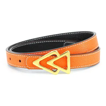 PISHUSHU Commute Double-Sided Functional Cow Leather Smooth Buckle Belt Women's Orange Width 1.8cm