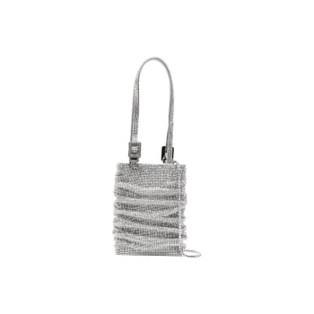 BENEDETTA BRUZZICHES Silk Satin Rhinestone Shoulder Bag, Crossbody Bag, Handbag Women's Silver