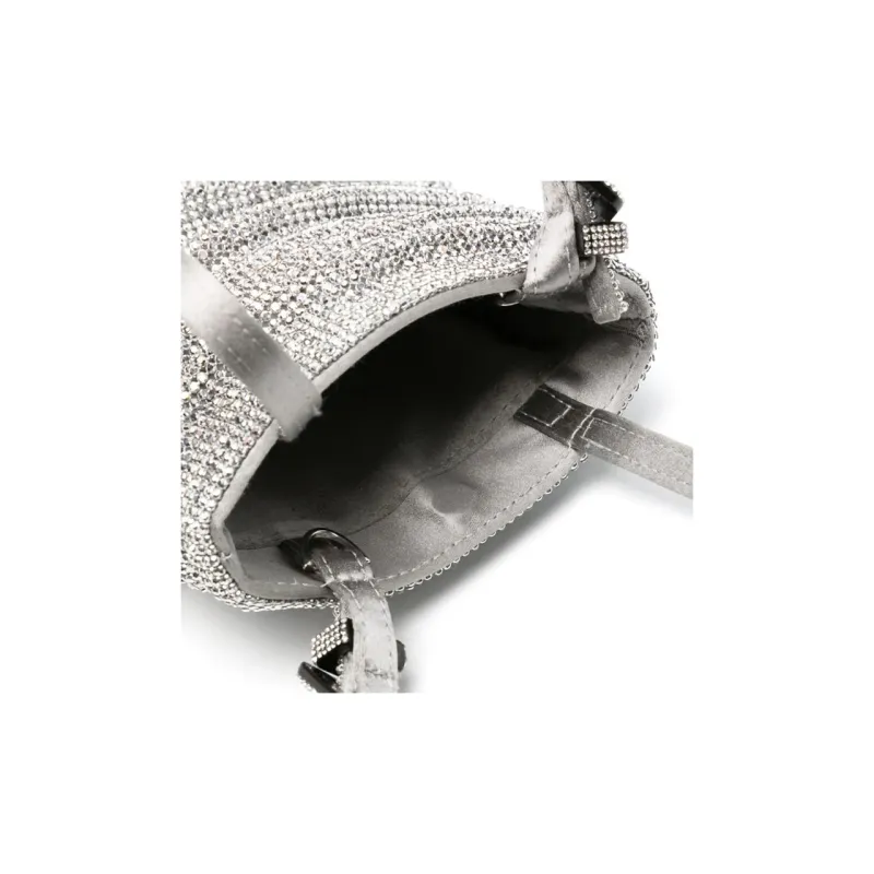 BENEDETTA BRUZZICHES Silk Satin Rhinestone Shoulder Bag, Crossbody Bag, Handbag Women's Silver-3