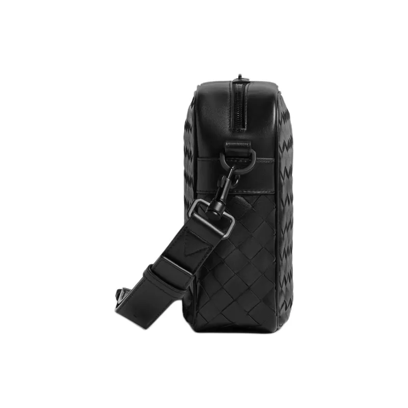 Bottega Veneta Intrecciato Calfskin Shoulder Bag, Crossbody Bag Medium Size Men's Matte Black-1