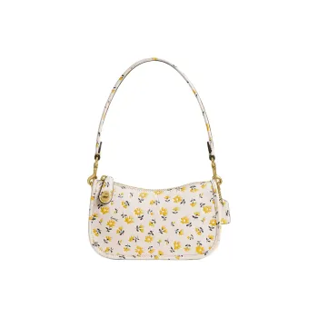 COACH Swinger Glove Tanning Handbag Shoulder Bag Small Size Women's Brass & Chalk Multicolor