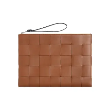 Bottega Veneta Calfskin Clutch Large Size Men's Brown