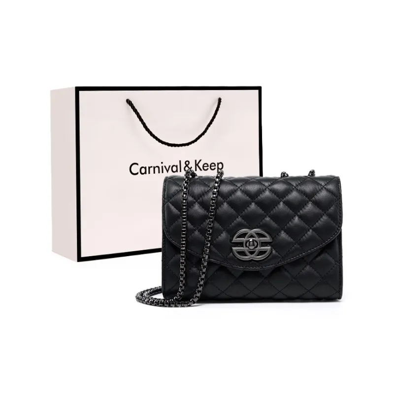 Carnival Keep Cow Leather Shoulder Bag Crossbody Bag Shoulder Bag Women's Black-0