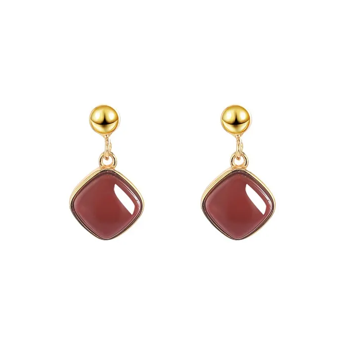 Jianlu Agate Jade Stud Earrings Women's-0