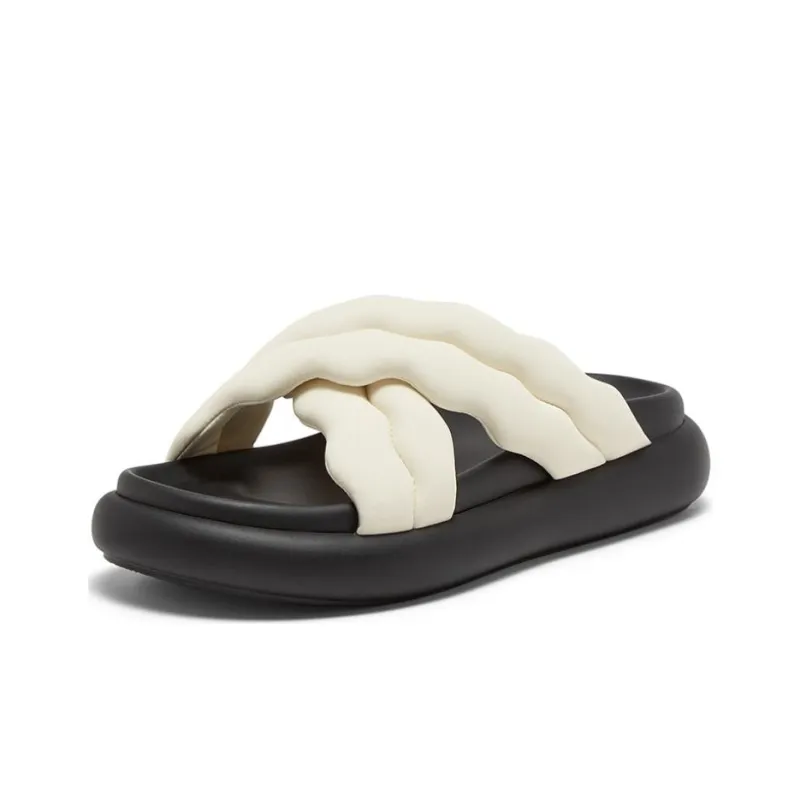 BASTO Slide Slippers Women's White/Black/Silver-1