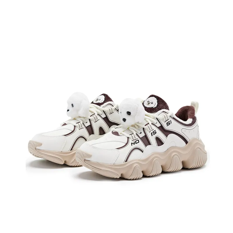 QIAODAN Claw Shoes 2.0 Slip Resistant, Abrasion Resistant, Thermal Low Top Chunky Sneakers Women's White Brown-3