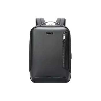 BOPAI Fabric Synthetic Leather Backpack Regular Unisex Black
