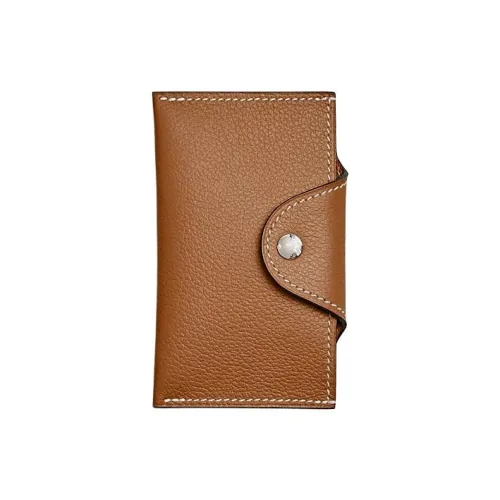 HERMES Card Holders 37 Gold Golden Brown