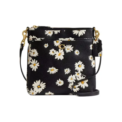 COACH Kitt Polished Pebbled Leather Messenger Bag Shoulder Bag Crossbody Bag Small Size Women's Black Multicolor