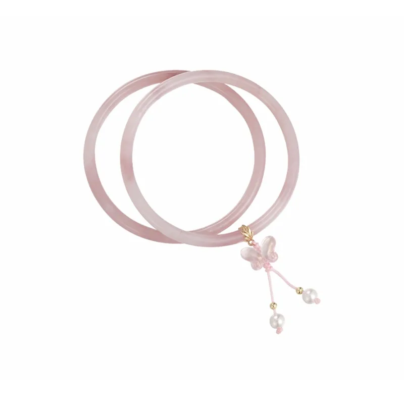 Muyan Colored Glaze Dried Rose Butterfly Jade Bangle Women's-0