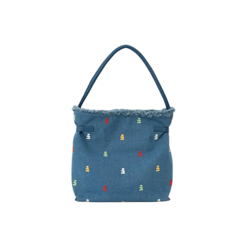 Tagi. Synthetic Leather Imaginary Lace Up Hobo Handbag, Shoulder Bag Women's Denim Fringe-1