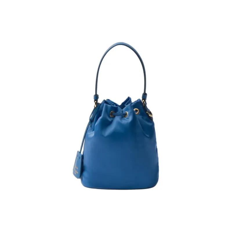 PRADA Re-Nylon Fabric With Leather Bucket Bags Shoulder Bag Crossbody Bag Handbag Mini Women's Light Blue-2