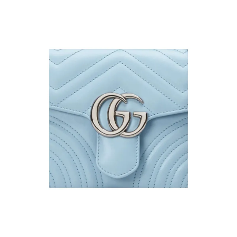 GUCCI Marmont Quilting Leather Messenger Bag Shoulder Bag Crossbody Bag Handbag Mini Women's Light Blue-7