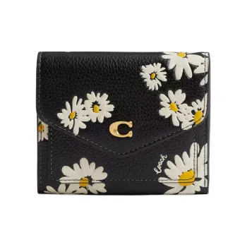 COACH Wyn Polished Pebbled Leather Wallet Mini Women's Black Multicolor