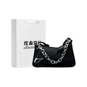 Dusen Kangaroo PU Korean Style Baguette Bag Shoulder Bag Regular Women's Black
