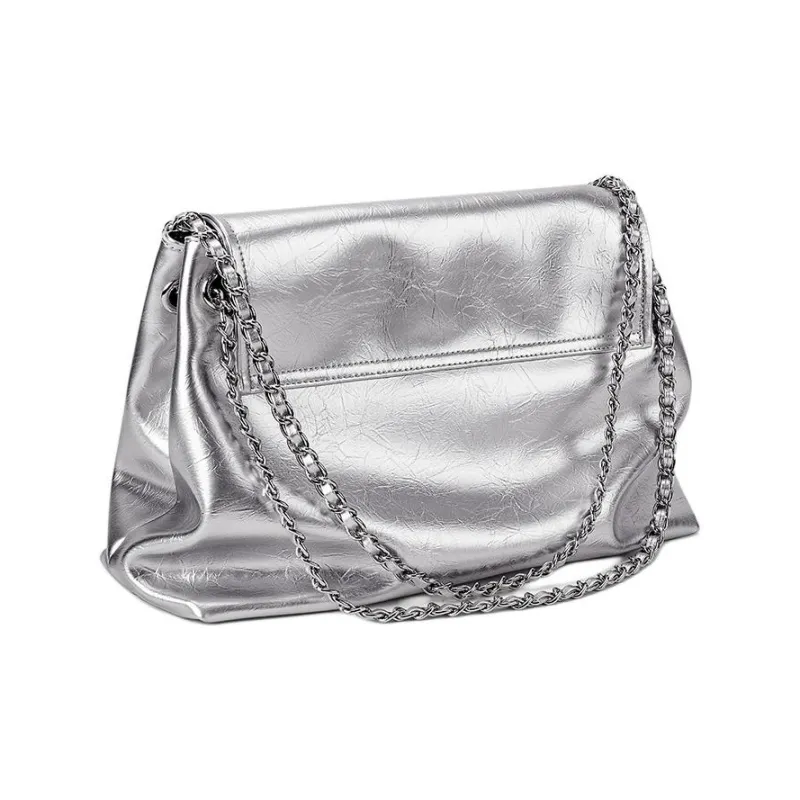 HARSON Cow Leather Shoulder Bag Large Size Women's Black/Silver-8