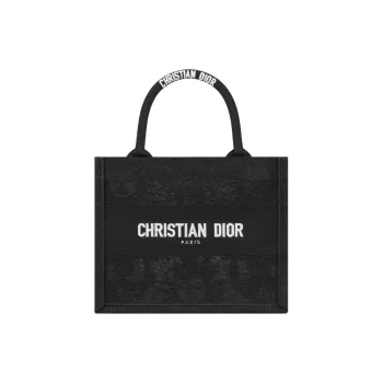DIOR BookTote Embroidery Tote Bag Shopping Bag Handbag Small Size Women's Black
