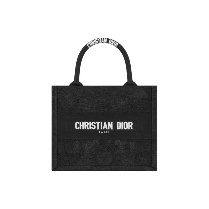 DIOR BookTote Embroidery Tote Bag Shopping Bag Handbag Small Size Women's Black-0